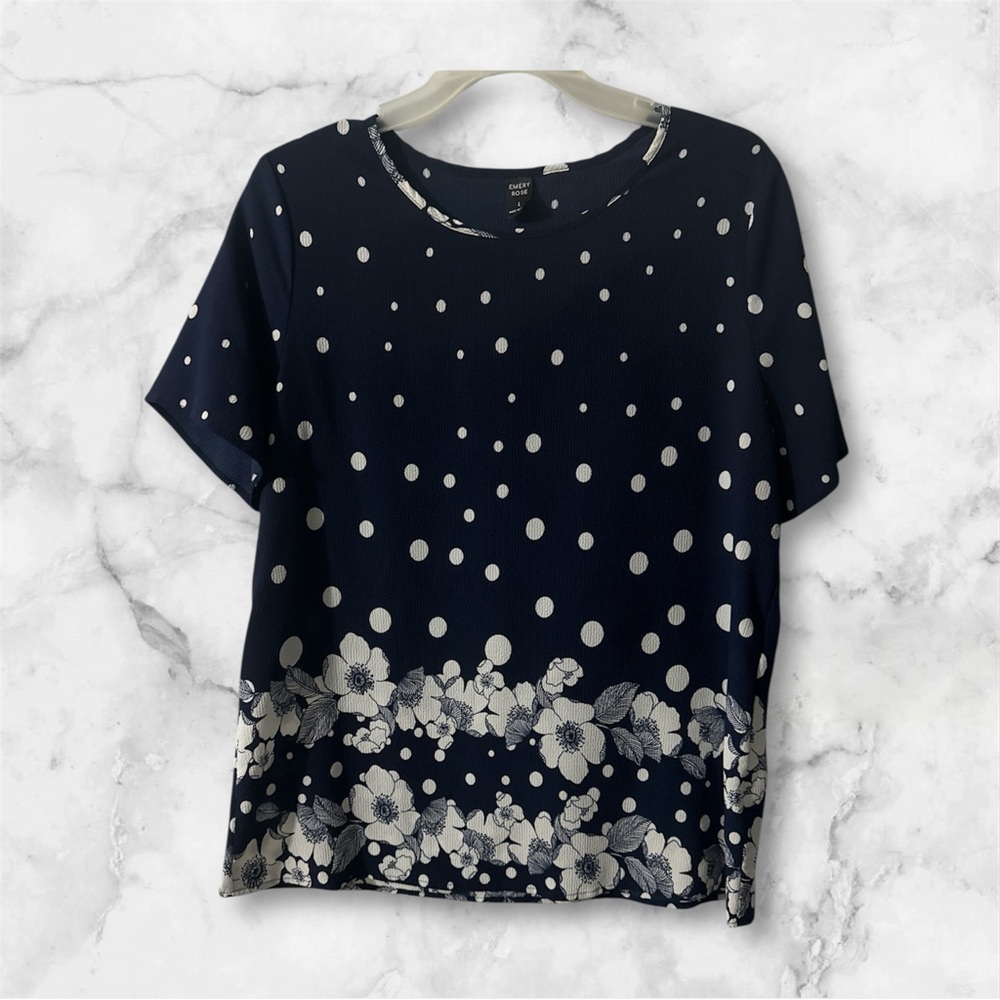 Emery Rose Navy Polka Dot Blouse EUC - Picture 1 of 4